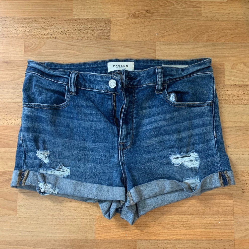 PacSun Dark Blue Distressed Denim Jean Shorts